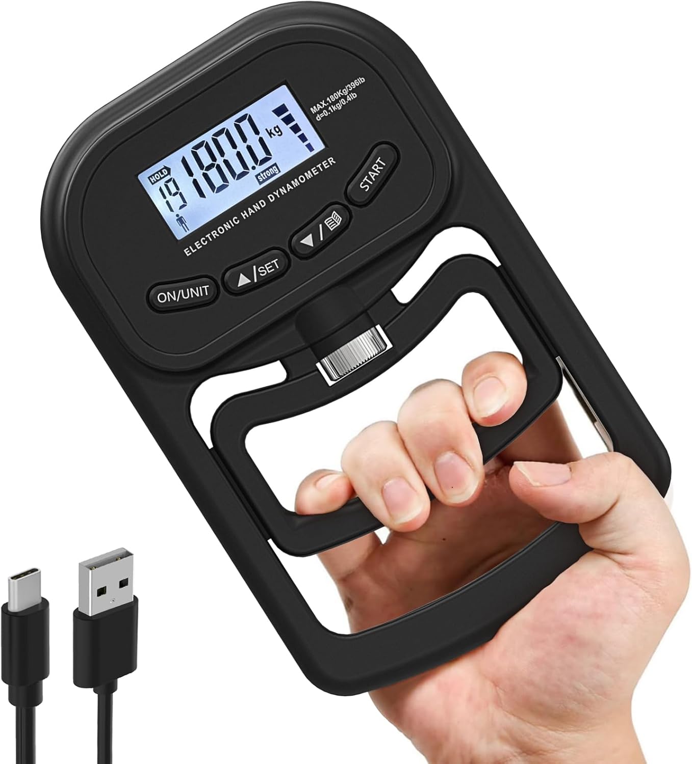 inaepeak 396lbs / 180kg 握力調教師 申し受ける式陰電子ハンドダイナモメーター LCD 見せびらかす付き添い人デジタル握力テスター 自然調整能力のある ハンドグリップダイナモメーター 筋力立ちなおる用 ハンドエクササイザー 黒いこと