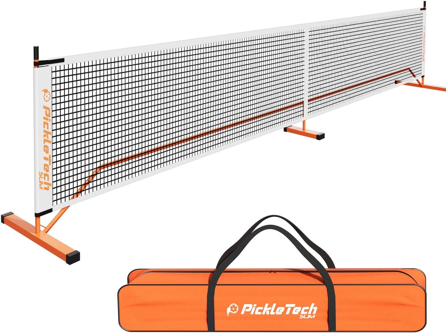PICKLETECH 4.0 スリムバージョン ポータブルピックルボールネット 屋外ゲーム 22フィート ピックルボールネット USAPA 規制サイズ 私道用キャリングバッグ付き ピックルボールネットシステム オレンジ