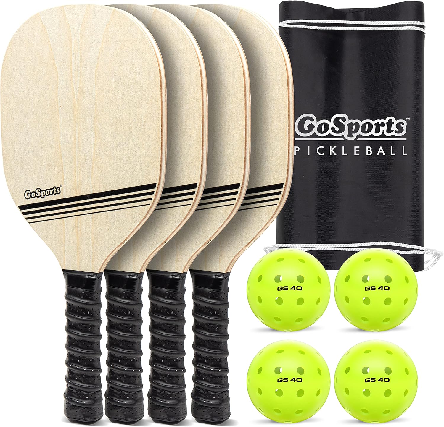 GoSports ピックルボール セット パドル 4個 レギュレーション ピックルボール 4個 キャリー ケース付き ピックルボール セット 4人用 パドル4本 ボール4個 ケース付き 初心者向け ファミリー スポーツセット アウトドア スポーツ レジャー スポーツ クラシック｜日本小売業販売