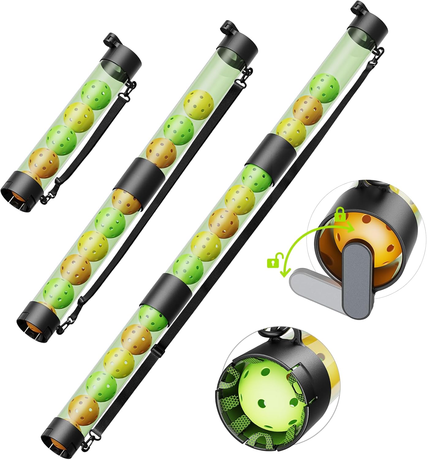 SELMOR 17ボール ピックルボールレトリーバー \u0026 ストラップ付きボールホルダー収納 ピックルボールアクセサリー用 バックセーバー ピックルボールチューブボール ピックアップ用クイック グリーン