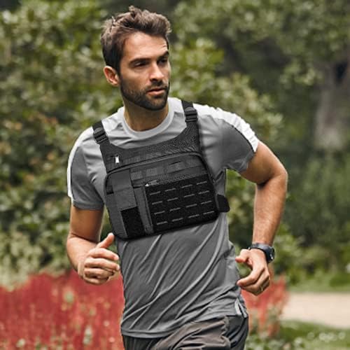 KINGSLONG タクティカルチェストバッグ 軽量 ランニングチェストパック 防水ランニングベストパック 電話ホルダー付き ランニングバックパック 男女兼用 ブラック