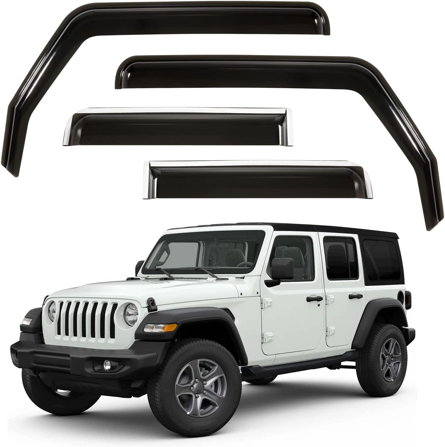 ALAVENTE サイドウィンドウディフレクター ジープ ラングラー 2007-2018 Jeep Wrangler JK 4ドア用 ラングラー レインガード インチャネルウィンドウバイザー Jeep Wrangler JL 18-20 / JK 07-18 4ドア用 ウィンドウディフレクター ベントバイザー 4PCS ブラック 黒