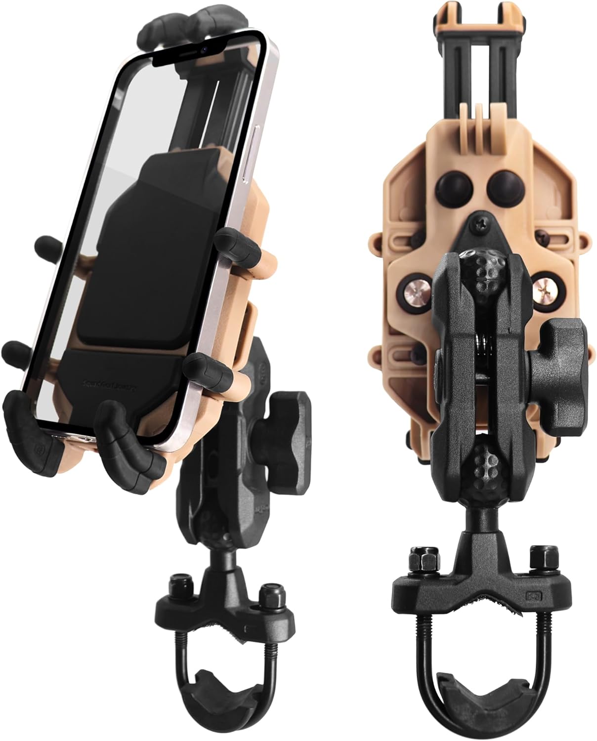 WINDFRD 振動ダンパー付きオートバイ携帯電話マウントホルダー iPhone 15 Pro Max/14/13 Galaxy S23+/23 など用 強力クランプ アルミニウムアーム&ベース バイク/ATV ハンドルバーに最適 ブラック