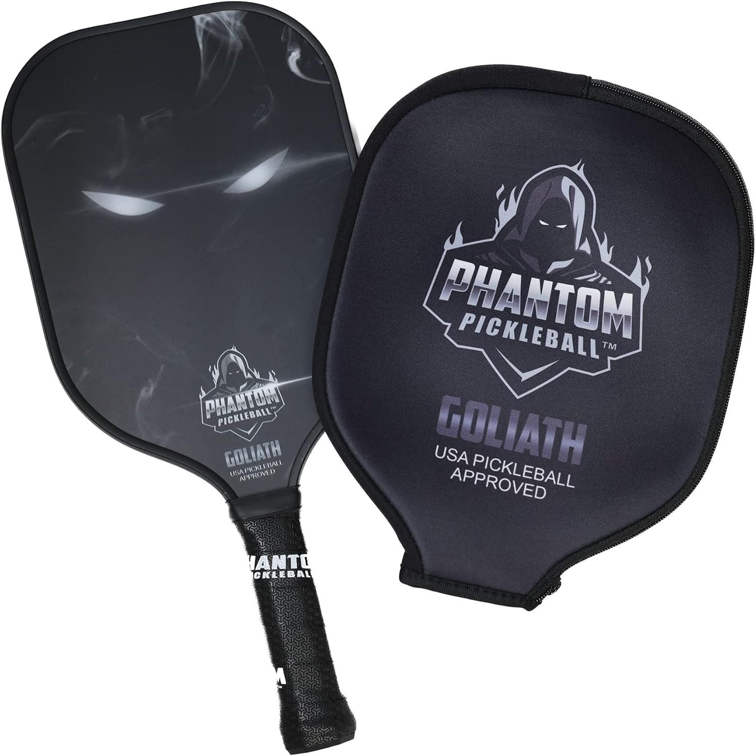 Phantom Pickleball ピックルボールパドル カーボンファイバー USAP承認 マックスグリット＆スピン 細長いボディ ハニカムポリプロピレンコア カーボンファイバー表面 薄型 軽量ピックルボールラケット Goliath - Steel 男女兼用 あらゆるレベルのプレーヤーに最適