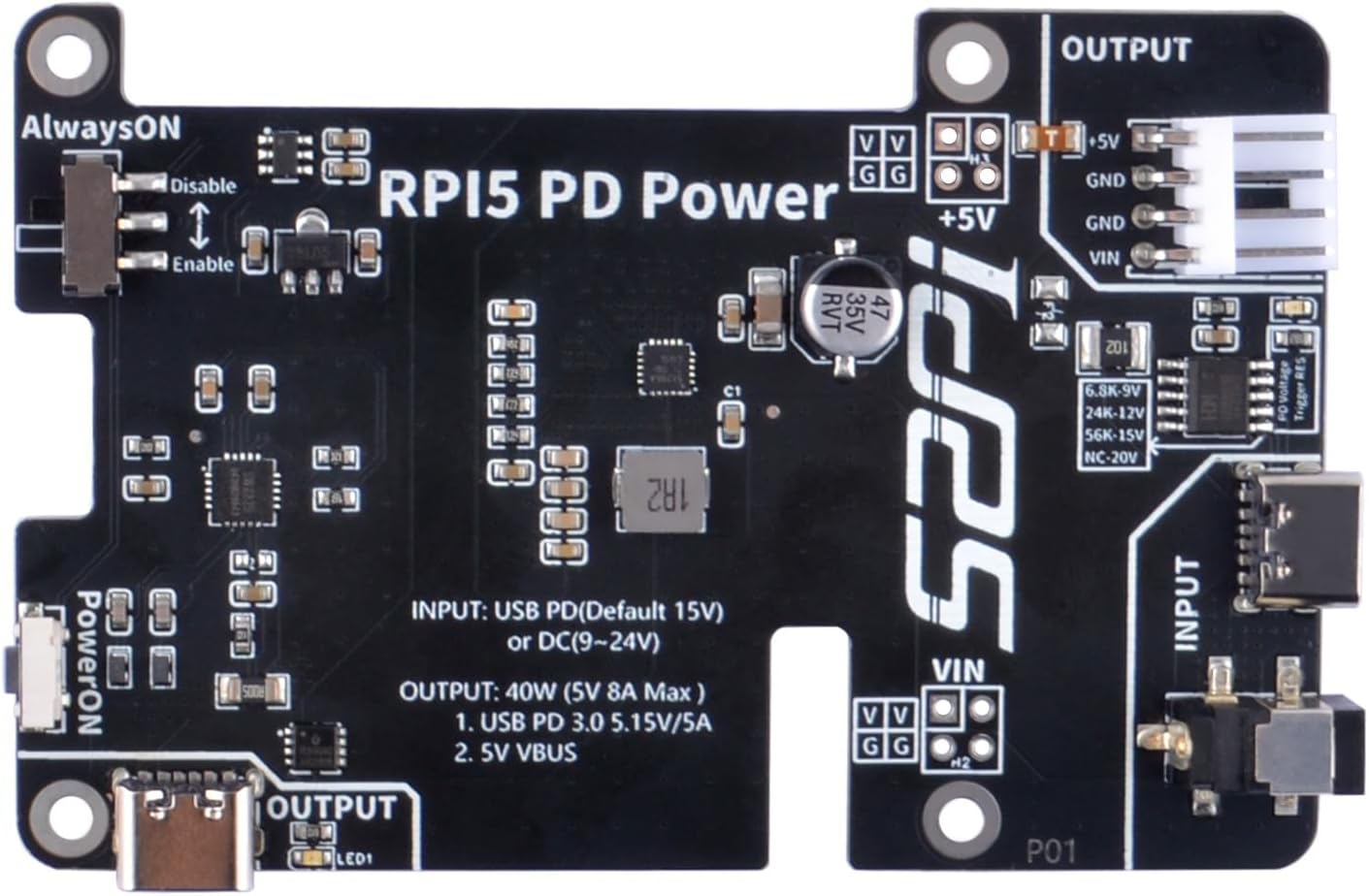 GeeekPi PD Power Expansion Board for Raspberry Pi 5 8GB 4GB Raspberry Pi 5用 PD電源拡張ボード GeeekPi 常時電源スイッチ 自動起動 手動電源制御機能 Pi 5を安定駆動 PD給電＋自動起動＆常時ONスイッチ搭載 電源管理拡張ボード 最大40W パワーボード