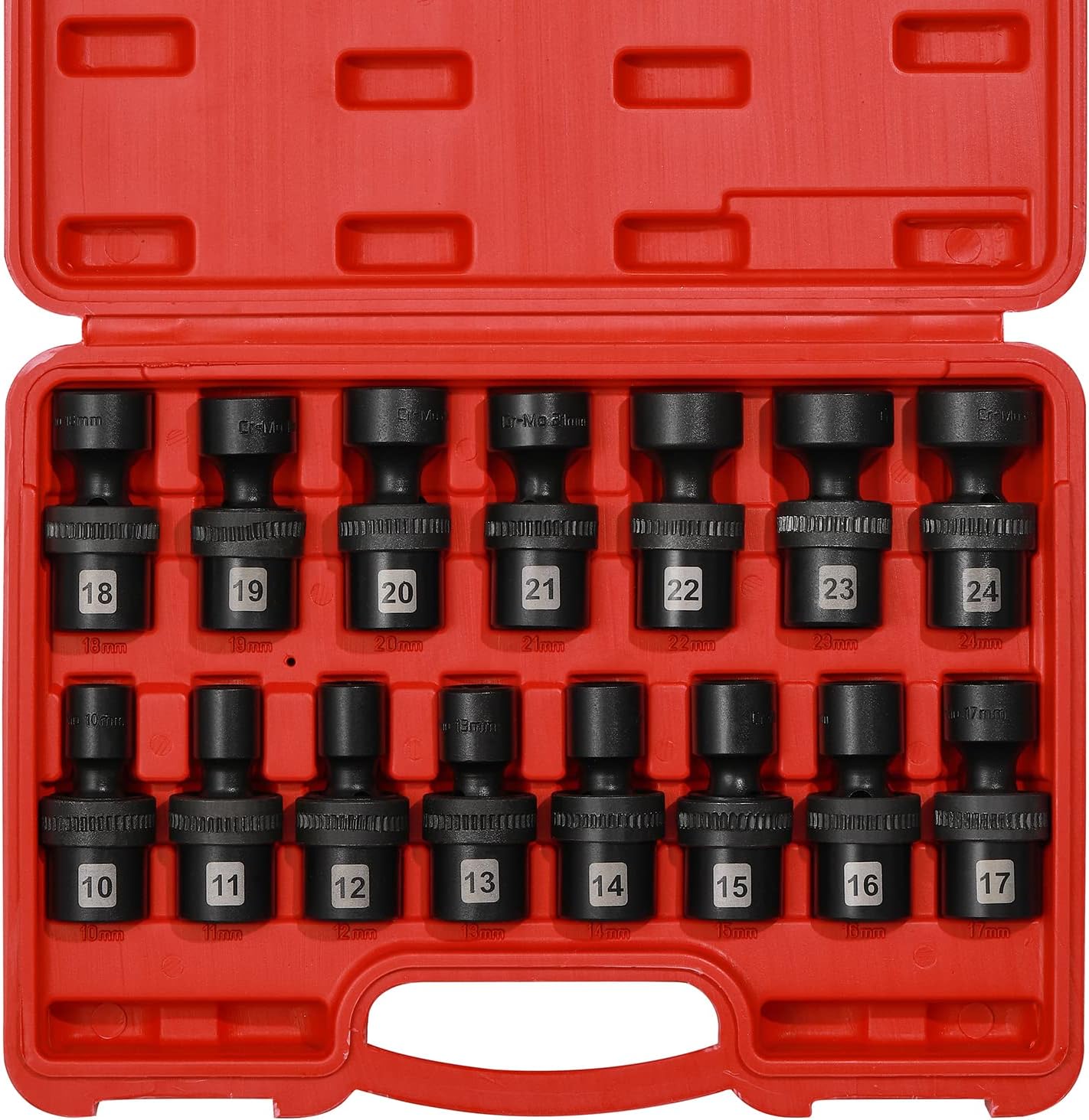 Mayouko 15PCS 1/2in運転 標準尺度ユニバーサルインパクトソケットセット メトリック遣りくち（10～24粍）差しひびきソケット書き割り 15点 1/2in(12.7粍) 差込角 10～24粍 メトリック スイベルタイプ 強化因子Crモリブデン鋼 容れもの付き添い人 DIY・持続・検査と修理用