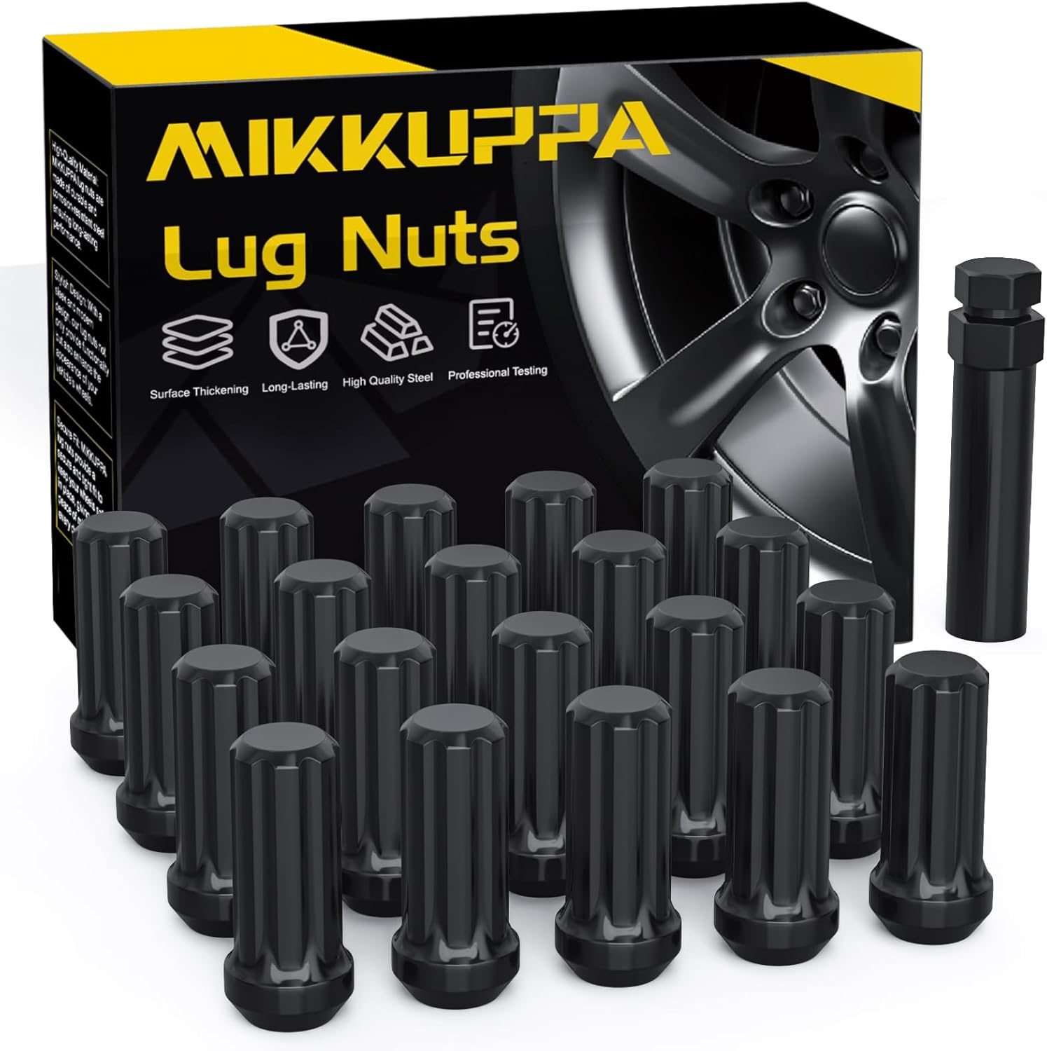 MIKKUPPA ラグナット 1/2-20 20個セット ブラック 7スプラインタイプ ホイールナット Jeep Wrangler (1987-2018) / Grand Cherokee (1993-2010) / Ford Explorer (1991-2020) 対応 ホイールナット 1/2-20 ねじ径 Jeep Wrangler / Grand Cherokee / Ford Explorer 対応