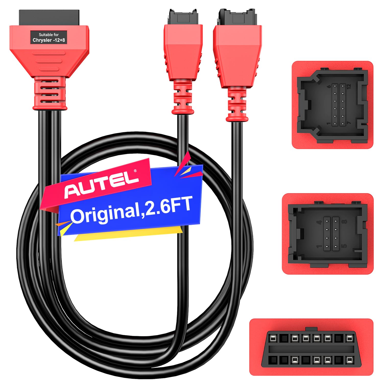 Autel OBD2 12+8 アダプターケーブル Chrysler FCA SGW対応 セキュリティゲートウェイ バイパスケーブル 0.8m OBDII接続 MK808 MX808 MS906PRO MS908S Elite Ultra対応 診断機用 OBD2 アダプター / 12+8 ケーブル OBDII ケーブル / 車両診断 コネクタ FCA SGW 対応 / MK808
