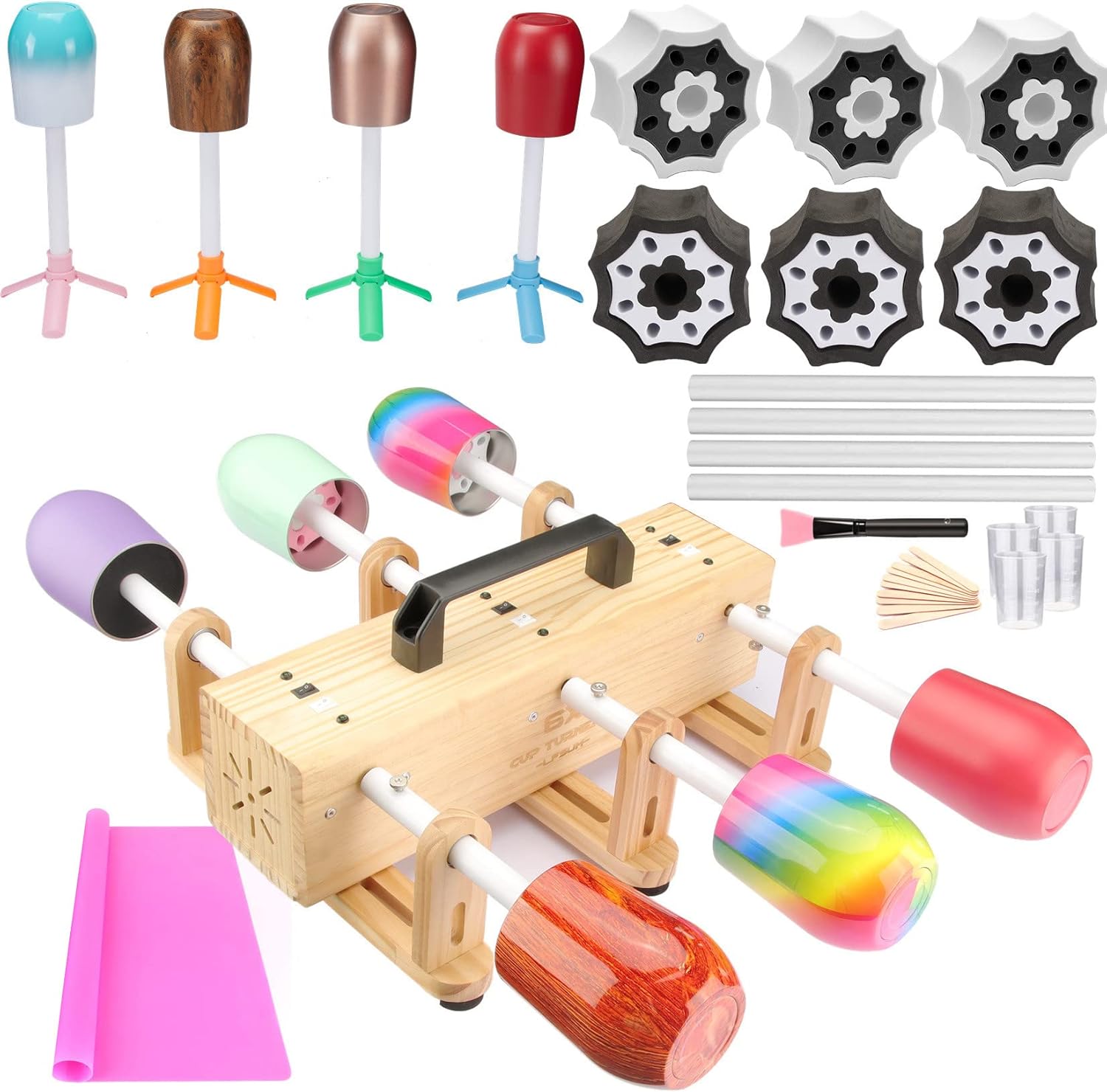 WAQONUY 6本アーム マルチカップターンナー クラフト用 タンブラーエポキシグリッター DIYカップティスリー カップスピナーマシンキット（フルセット）6本アーム マルチカップターンナー DIYタンブラー用スピナー機 エポキシ/グリッター対応 フルキット カップスピナー