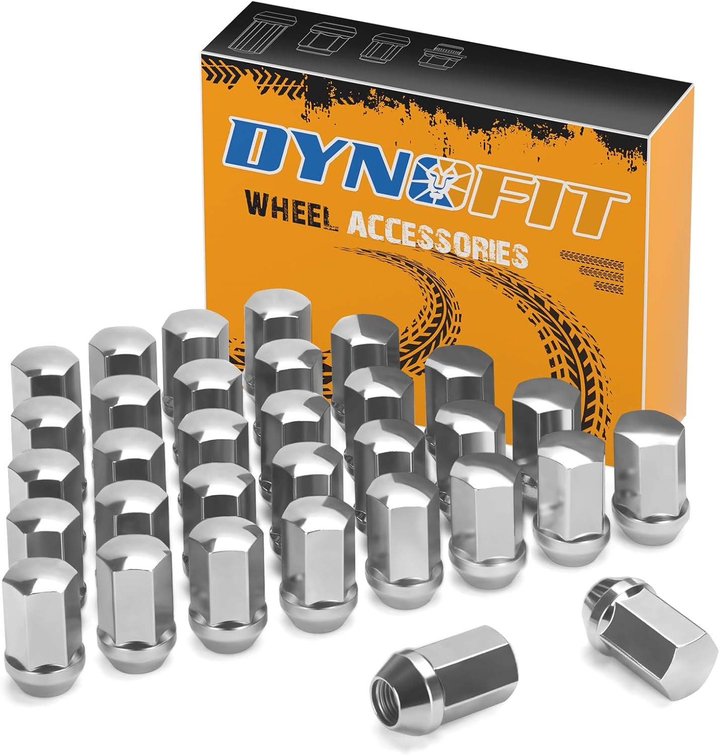 Dynofit ホイールナット M14x1.5 クローム 32個セット シボレー Silverado / GMC Sierra 2500 3500 / RAM 2500 3500 対応 一体型 7/8インチ六角 1.75インチ高 純正交換品 611-236 611-330 互換 ホイールボルト / 611-236 / 611-330 / 一体型ナット / 自動車パーツ|日本小売業販売