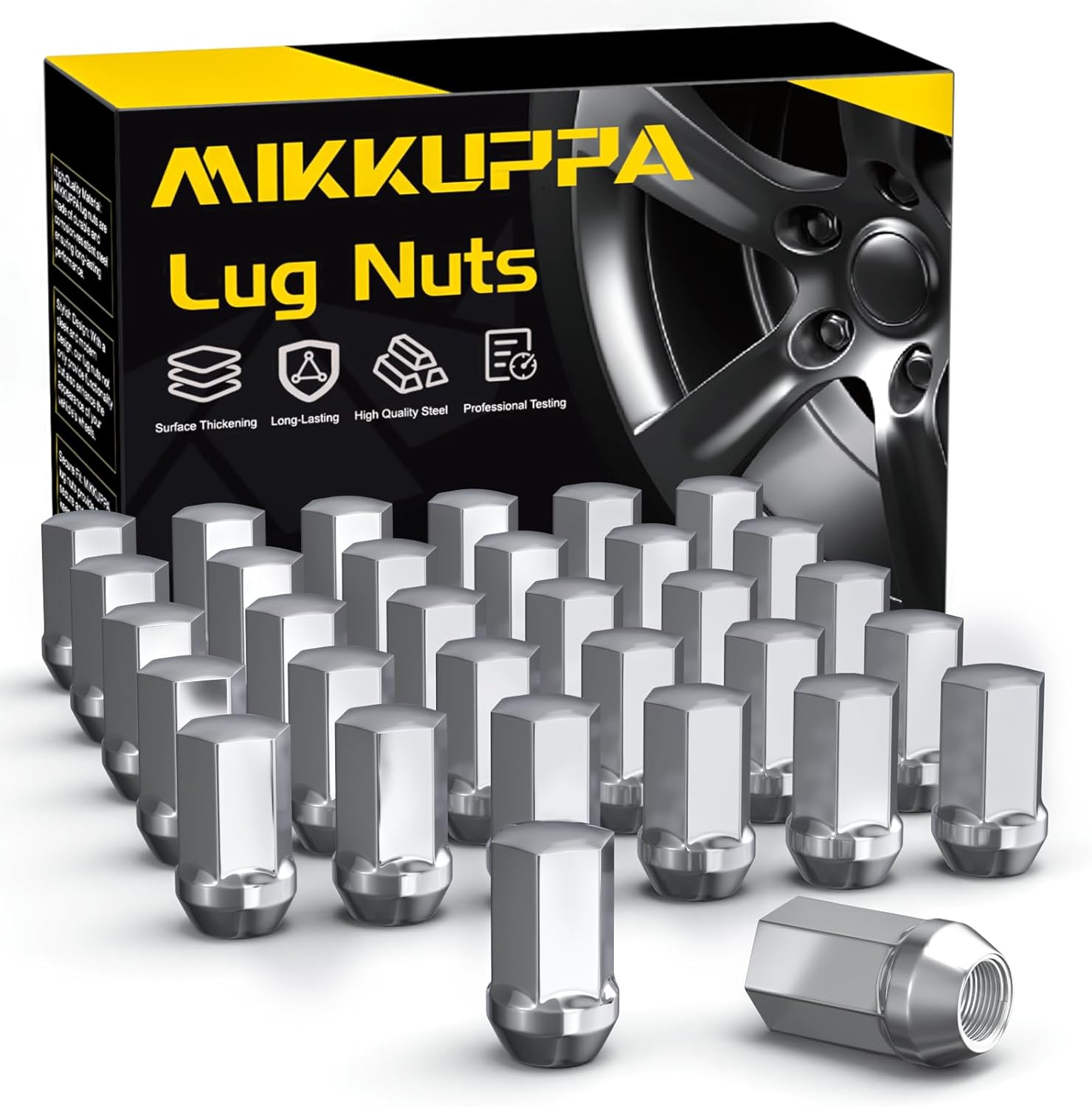 MIKKUPPA ホイールナット M14×1.5 クローム 32個セット シボレー Silverado / GMC Sierra / RAM 2500 3500 対応 一体型クローズエンド設計 純正交換 611-236 9596070 互換 ホイールナット / M14x1.5 / クロームナット / 32個セット 一体型ナット/ ホイールパーツ|日本小売業販売