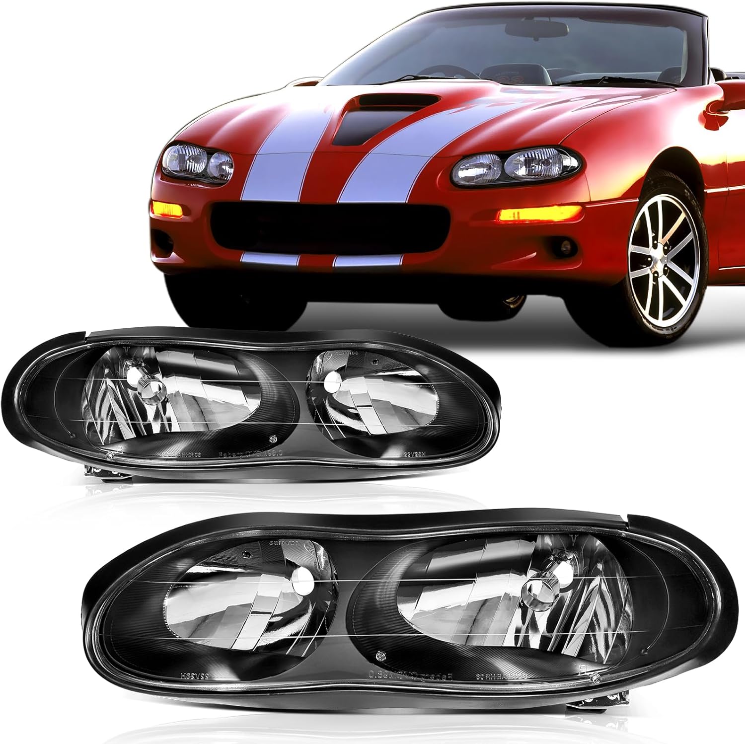 SCITOO ヘッドライトアセンブリ Chevy Camaro(1998から2002年)ブラックハウジング クリアレンズ シボレー カマロ ヘッドライト 左右セット 1998-2002 Camaro ヘッドライトアセンブリ ブラックハウジング クリアレンズ 交換用ヘッドランプ カマロ専用ヘッドライトアセンブリ|日本小売業販売