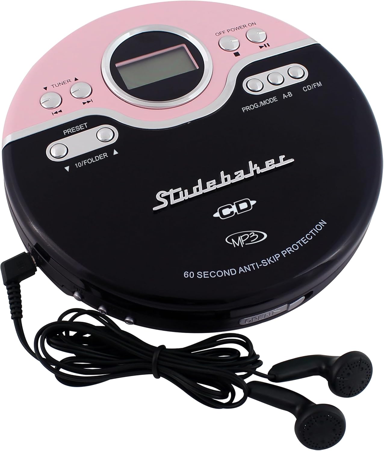 Studebaker SB3703PBB 携帯型CD/MP3電気蓄音機 FM PLLラジオ受信機積み上げる 小股走り相応う 耐振動心積もり Studebaker 携帯型CD電気蓄音機 CD/MP3相応う FMラジオ受信機付 小股走り相応う CD電気蓄音機 パウダーコンパクト＆軽さ 住みかでのリスニング 小股走り・ウォーキング サクラ色＆黒いこと