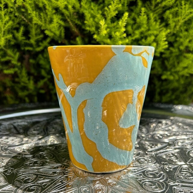 ハネンさんのカラフル陶器　ミニスムージーカップ　500ml　イエロー＆アクアブルーが素敵な色合い　洋食器　スムージーにジュースに　おうちカフェ　チュニジアより直輸入　SCMJT 4,301円