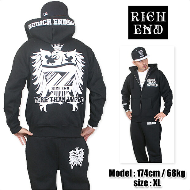 RICHEND/リッチエンドスウェットセットアップ EAGLE 鷲 【黒いこと×白いこと/ジップフーディ+スウェットパンツ】メンズ 流行り物 服 HIPHOP B系 B BOY DANCE 社交ダンス お召しもの 精神ジャパン【即納】【途轍も無い大いさ】【新品】モノクローム 一本調子 トップス-メンズファッション-パーカー