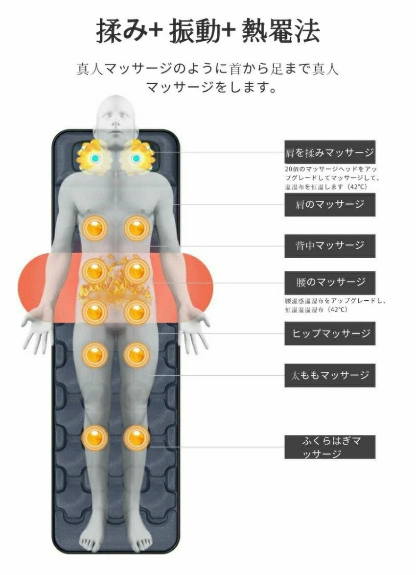 専門店 30頭 全身マッサージパッド インテリジェント加熱 電気マッサージ器 多機能 温感熱罨法 9種類のモード 折り畳み式 折りたたみ 加熱 揉み  振動 定時 リモコン付き マッサージクッション 簡易マッサージグッズ＼送料無料 qdtek.vn