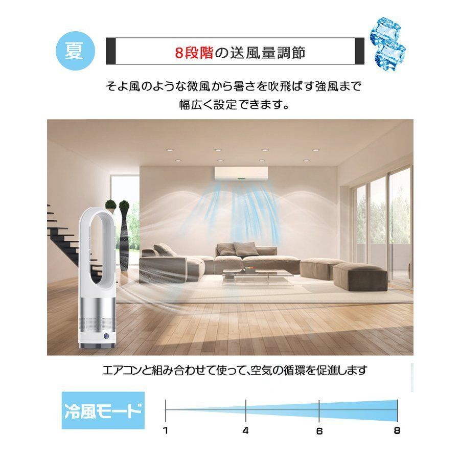 大人気の 冷暖タイプ スリム タワーファン 羽なし扇風機 空気循環 換気 清浄空気 扇風機 8段階風量調節 18インチ 羽なし 省スペース 自動首振り  タイマー機能 静音 省エネ 節電 冷暖タイプリモコン付き DCモーター 縦型 ヒーター 扇風機＼送料無料 fucoa.cl