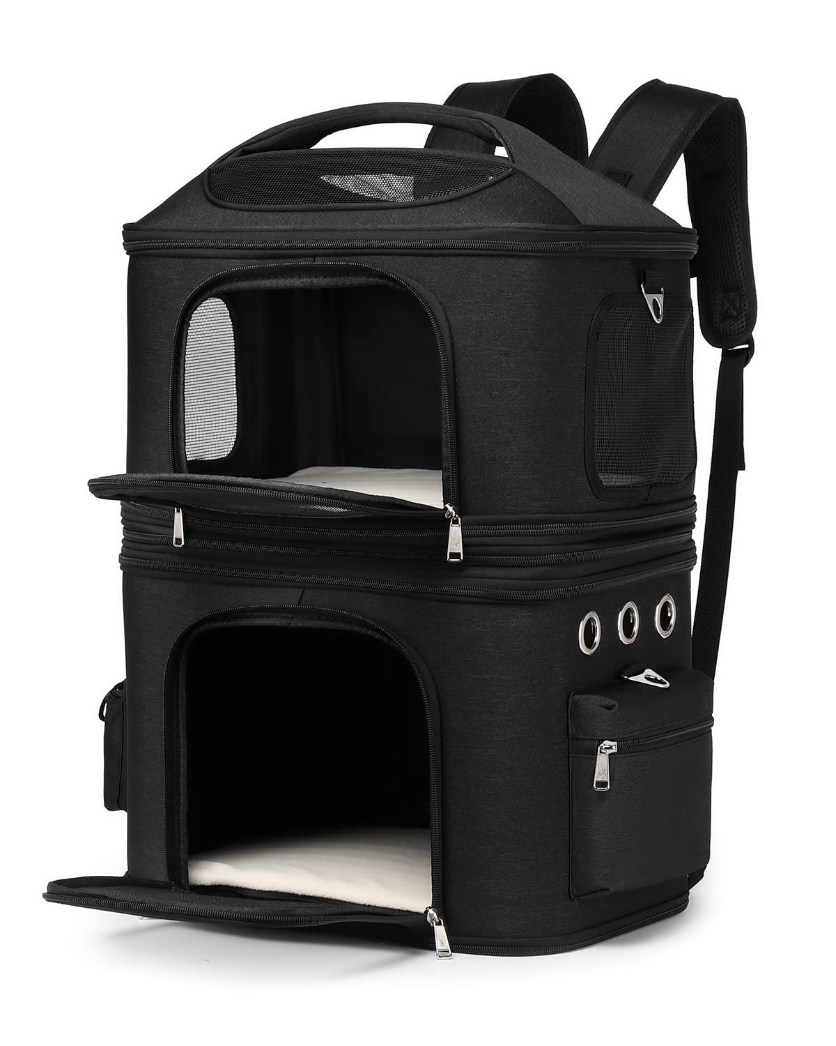 HOVONO 猫 2 匹 キャリー リュック 小型 犬 リュック 2段式 ペット リュック ネコ の リュッ HOVONO 猫 2 匹 キャリー リュック 2段式 分離可 小型 犬 ペット ネコ