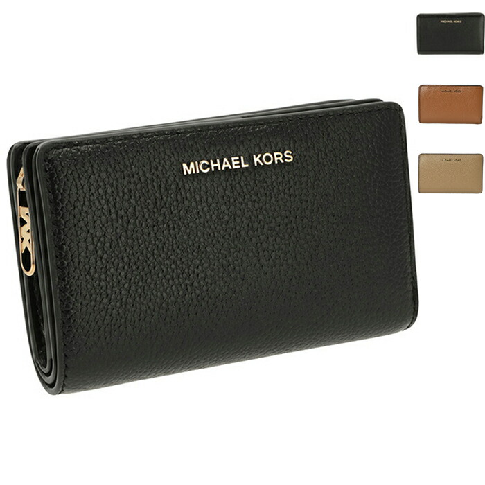 小物 MICHAEL KORS 34F9GJ6F2L 001 BLACK Michael Kors Jet Set women's leather wallet with logo