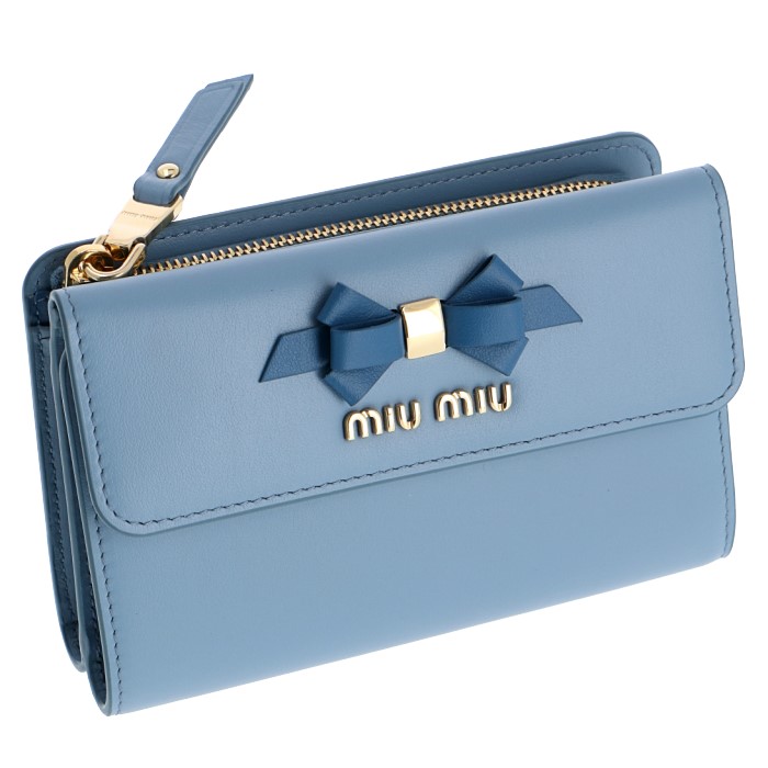 【楽天市場】ミュウミュウ MIU MIU 財布 三つ折り財布 りぼんモチーフ 折りたたみ財布 ミニ財布 ブルー系 5ML014 2B61