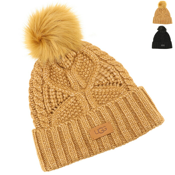 楽天市場】UGG アグ ニット帽 W KNIT CABLE HAT W F FUR POM