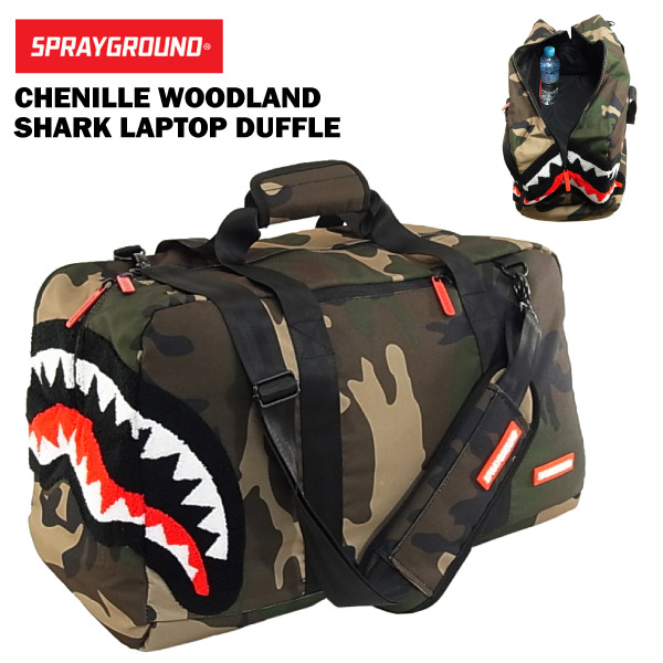 sprayground camo shark duffle bag