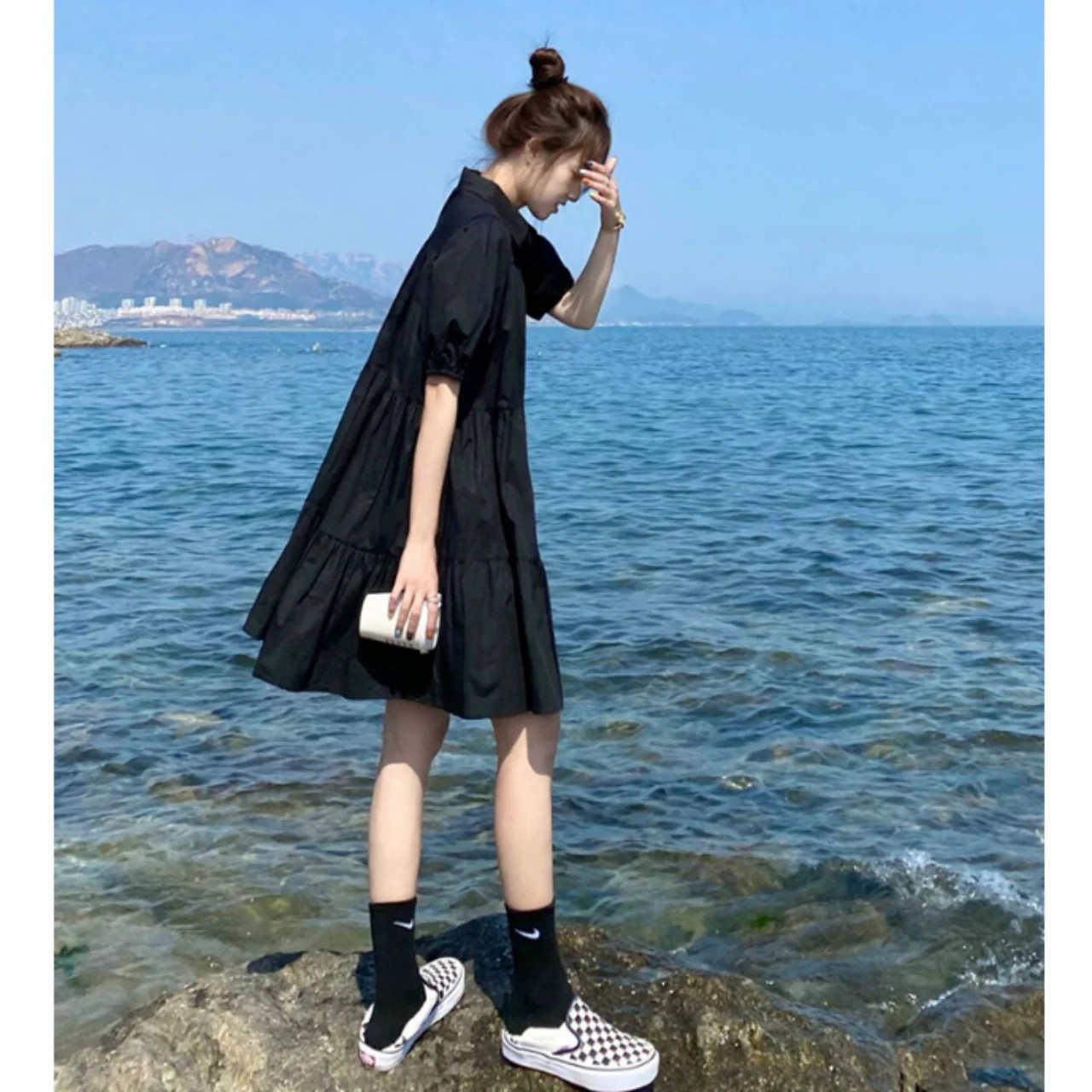 【マタニティもOK】 シャツコットンワンピース M～2XL｜Amber mimi店