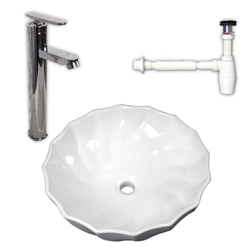 【送料無料】白陶器楕花型デザインベッセル洗面器ボウル排水セット Ambest WL35R2 洗面器 水栓 排水金具 洗面ボウル 洗面化粧台 洗面シンク 洗面台 リフォーム 和風 洋風 お洒落な 棚 収納 節水 節約 インテリア 室内 室外 アンティーク調