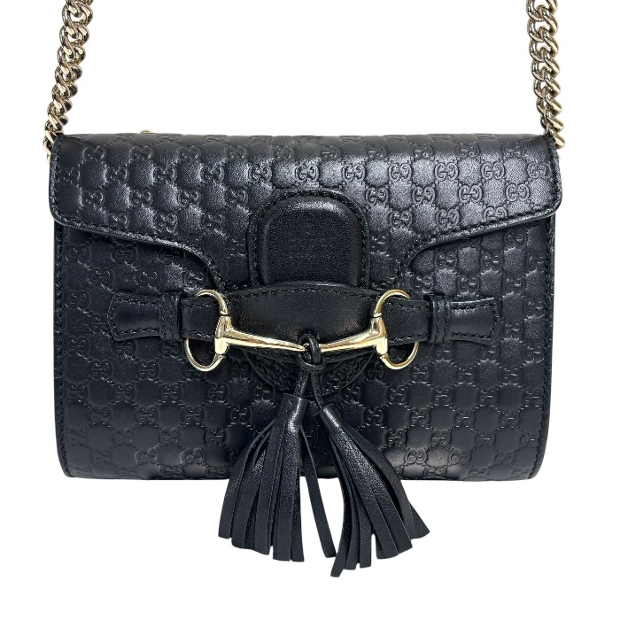 A-010 GUCCI グッチ マイクログッチシマ EMILY エミリーミニ ブラック 449636 中古 レディース レザー ショルダーバッグ タッセル付き ABランク ブランドショルダーバック 黒 チェーンバック 高級ブランド チェーンショルダーバッグ ブランドショルダーバッグ中古|AMBITION SHOP 店