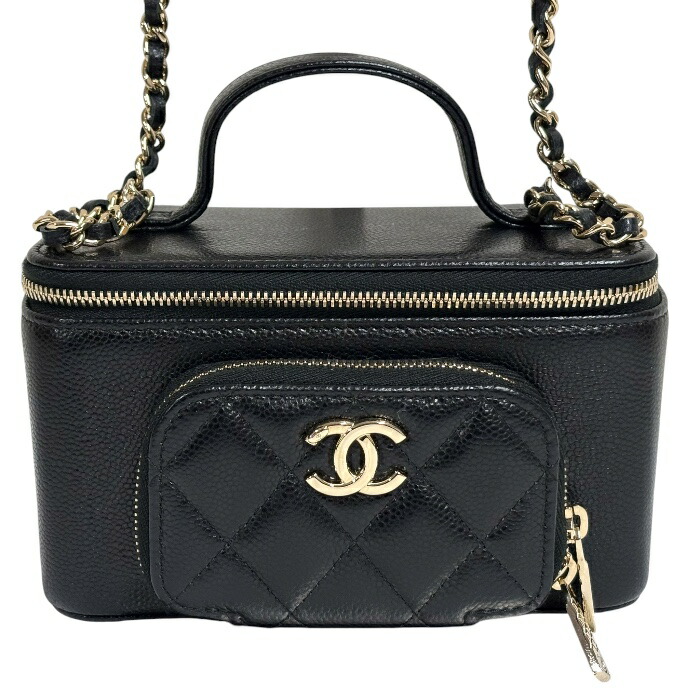 A-051 CHANEL (シャネル)バニティ チェーン店ショルダーバッグ【中古】AP2912 黒いこと キャビアひと肌 ハンドバック【AB位置づける】