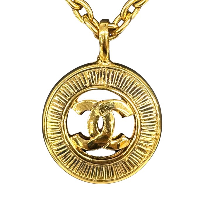 A-162 CHANEL シャネル ヴィンテージ ラウンド ココサンビーム GP チェーン ネックレス【 中古 】WS3576 ペンダント アクセサリー ゴールド ブランドアクセサリー ブランドネックレス 【ABランク】|AMBITION SHOP 店