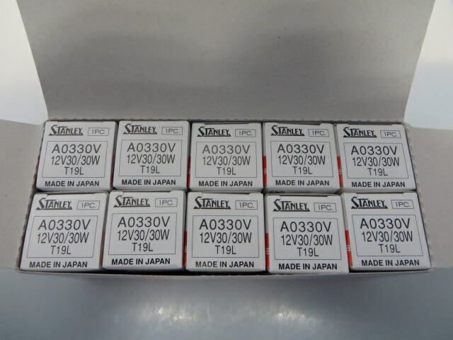 A0330V 12V3030W スタンレー ヘッド球 ヘッドランプ T19L P15d-25-1 ミュー84 10本入り 送料無料