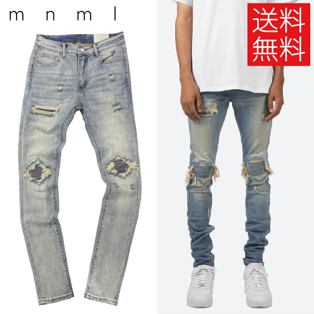 mnml リペア スキニー デニム パンツ バンダナ チェッカー ゼブラ w28 mnml リペア スキニー デニム パンツ バンダナ チェッカー