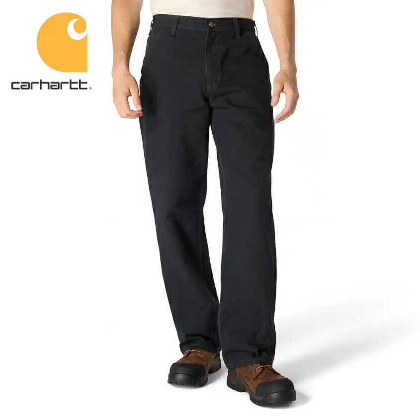 Carhartt LOOSE STRAIGHT WASHED DUCK DUNGAREE 細工物ズボン下 黒いこと WORK PANTS Black 鉄道車両ハート型