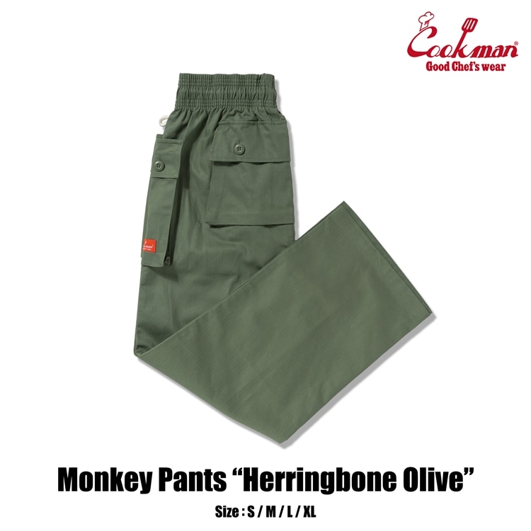 COOKMAN クックマン Monkey Pants モンキーパンツ シェフパンツ Herringbone Olive ヘリンボーン オリーブ 緑 無地 イージーパンツ メンズ レディース 男女兼用 カジュアル