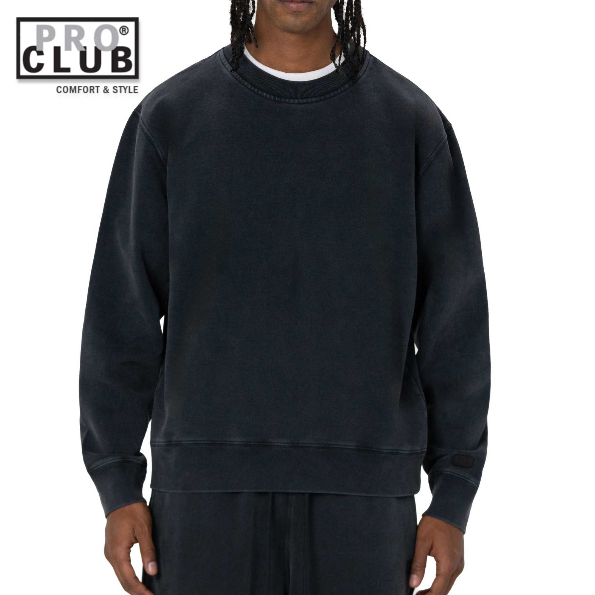PRO CLUB VINTAGE WASH クルーネックスウェット ヴィンテージ ウォッシュ 黒いこと CREW FLEECE Black 労働者階級野球クラブ 表どおり流行り物 スウェット・トレーナー-メンズファッション