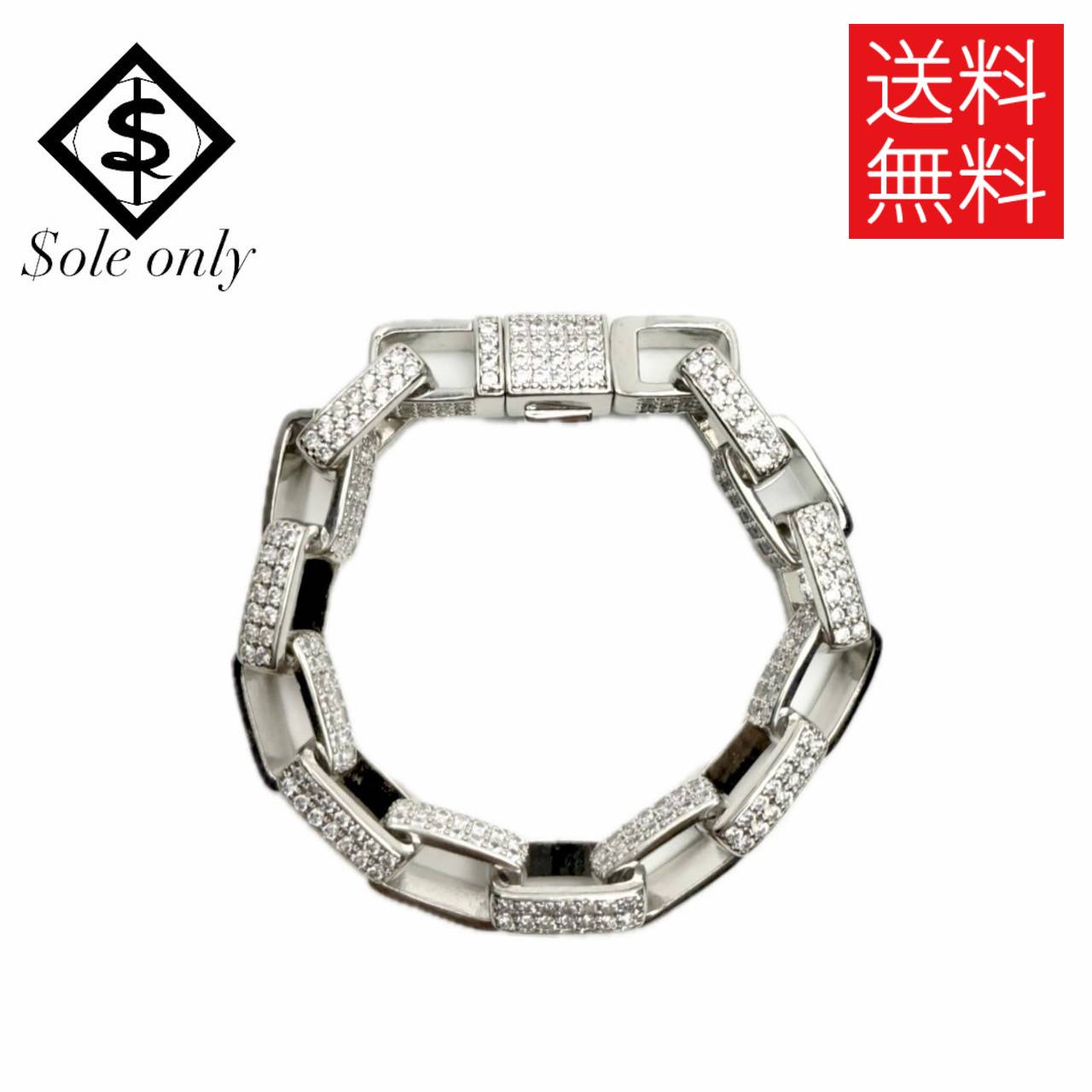 $ole only CZ Diamond 10mm ブレスレット ボックスチェーン CZダイヤ シルバー 銀 Bracelet Box Chain Silver ソールオンリー メンズ レディース ユニセックス 男女兼用