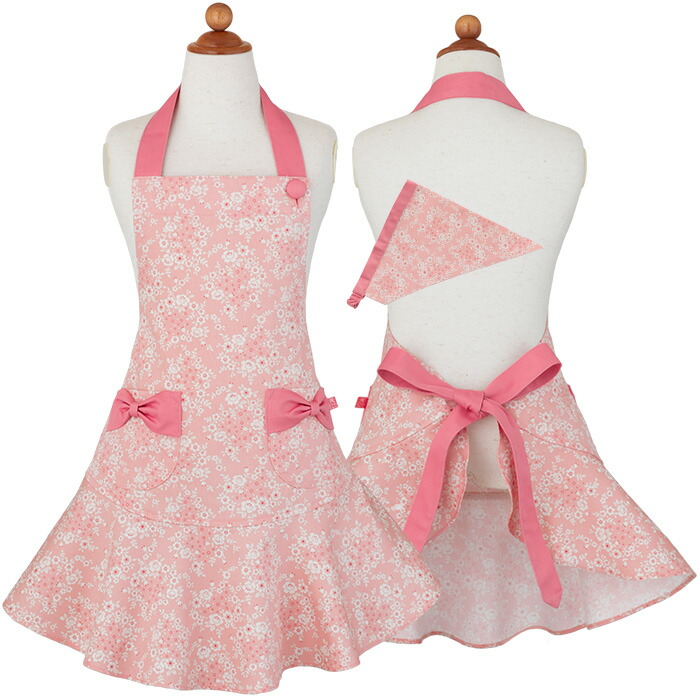 エプロン キッズ 三角巾付き 100 1cm コーラルフラワーローズガールズワンピースフレアーエプロンsgfr K42日本製 親子お揃い かわいい フリル リボン 調理実習 料理教室 幼稚園 女の子 110cm 小学生 Salon Raquet De