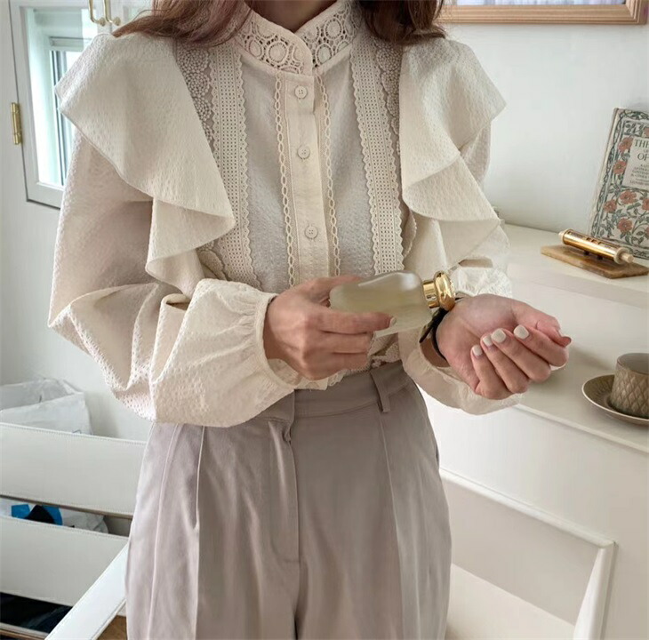上品なレース使いフリルシャツブラウス レディース アンティーク レトロ ナチュラル 長袖 韓国 可愛い ファッション 5259 Gm 予約販売 15 日 送料無料 メ込 Epheseweb Com