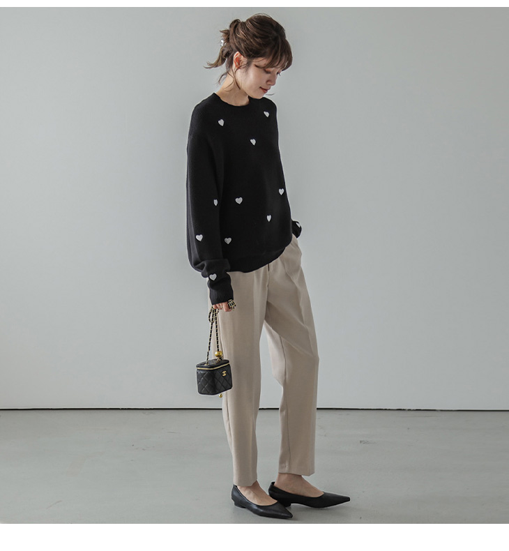 半額クーポン対象】ハートニットトップス 刺繍 ラウンドネック 大人