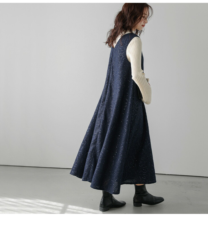半額クーポン対象】ラメツイード スパンコール ドレス ワンピース