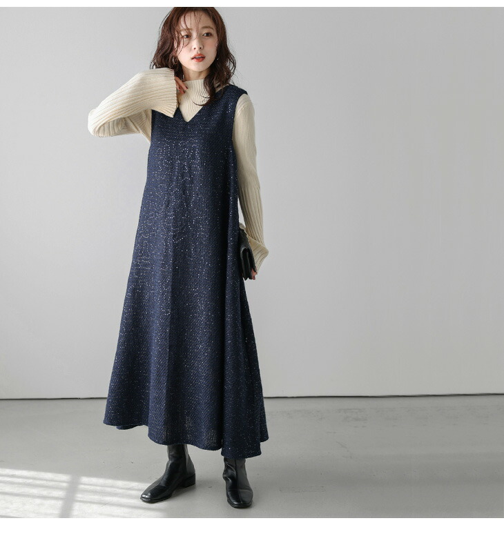 半額クーポン対象】ラメツイード スパンコール ドレス ワンピース