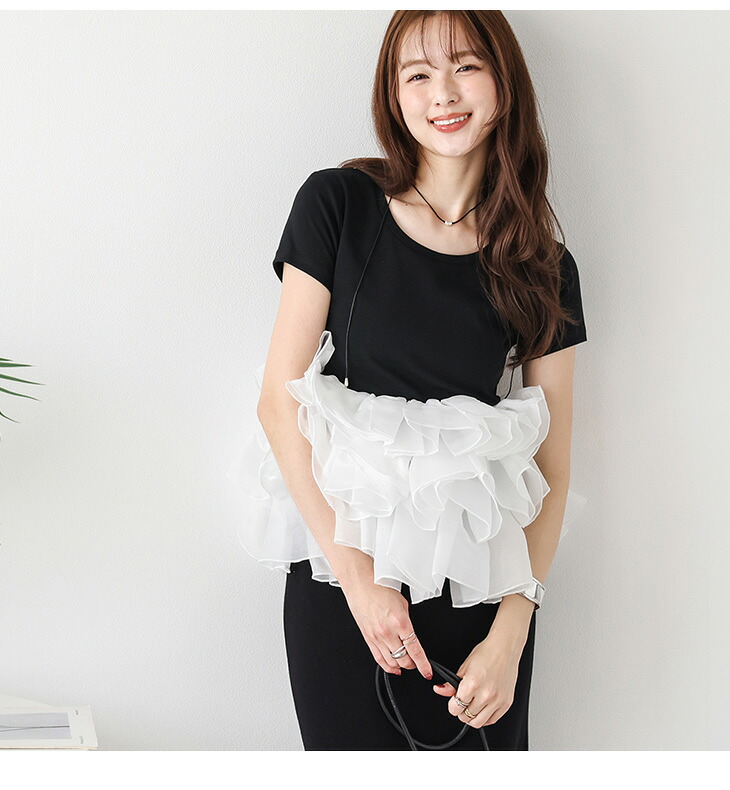 【60%OFFクーポン対象】フリル オーガンジー ボリューム Tシャツ ドッキング 着映え 大人かわいい フェミニン トレンド レディース おすすめ おしゃれ フリーサイズ 2026秋冬新作 【atpss25-1371】【即納:1-5営業日】【送料無料】宅込