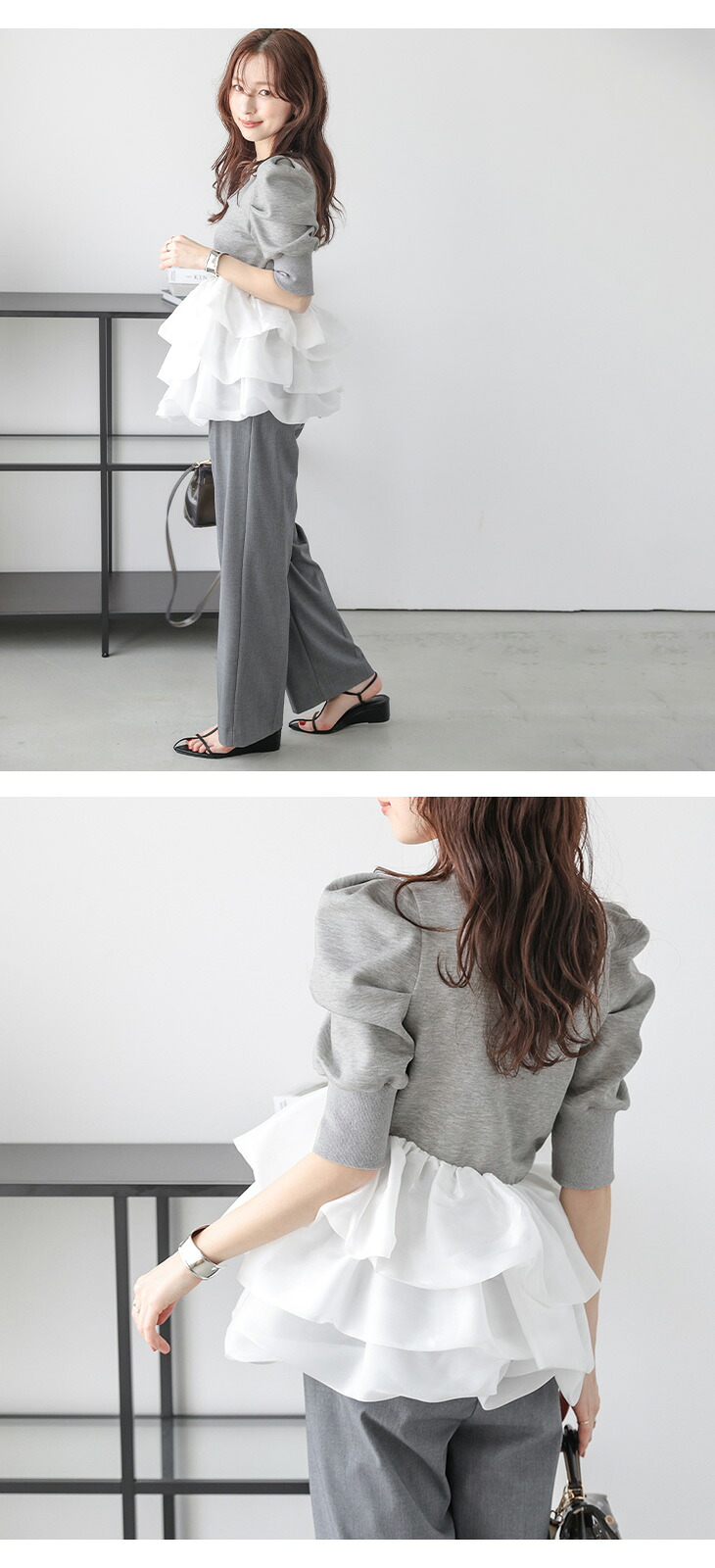 半額クーポン対象】バルーンフリル ティアードフリル Uネック タンク