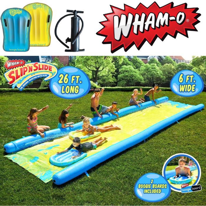 ウォータースライダー ウォータースライド 26ft Wham-O スリップン・スライド 庭で水遊び ボディボード2枚＆空気入れ付き Wham-O Super Slip 'N Slide 26ft 水スライド 大型 水遊び ウォーターパーク　全長約7.9m・幅約1.8m　アメリカ輸入