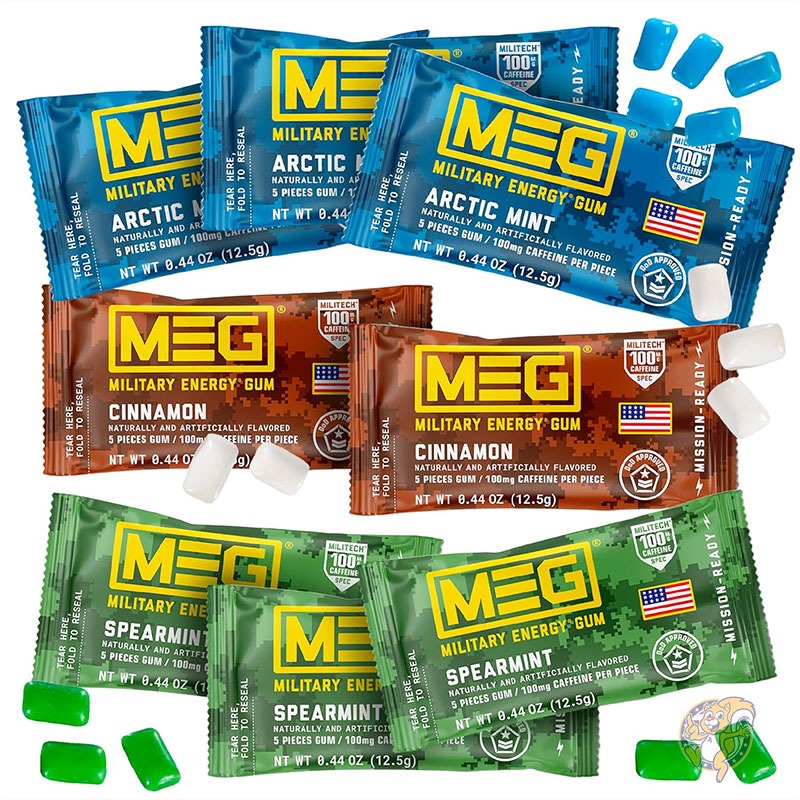 MEG ミリタリー 活動力チュインガム カフェイン100瓱 40個入り口・入口 米軍養成 眠け打つ手 結集する力繰り上げる 活動力チュインガム (Military Energy Gum) アークティックミント スペア部品ペパーミント 肉桂 眠け覚まし ミリタリーチュインガム メグ （8容器に並べる×5粒） ミリタリーチュインガム