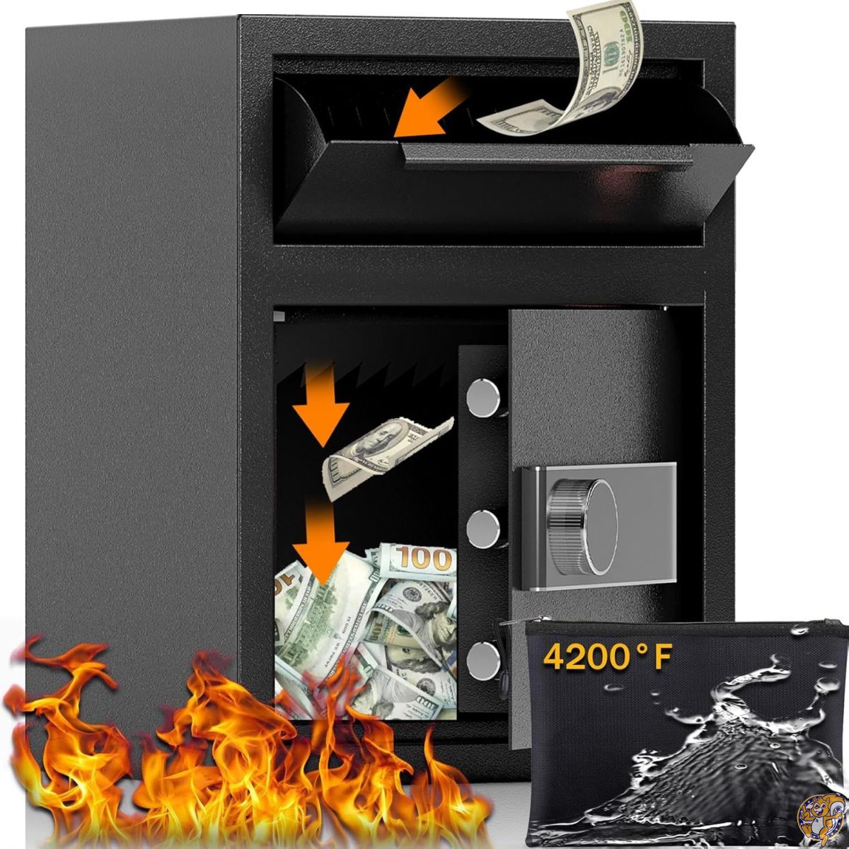 【20日最大4000円クーポン】SAFE1.8 CUB Depository ドロップセーフ耐火 フロントドロップスロットロックボックス デジタルコンビネーションとアンチフィッシング付き サイレントデポジット金庫 現金伝票 経費 ビジネス オフィス ホーム|アメリカグッドバイブス