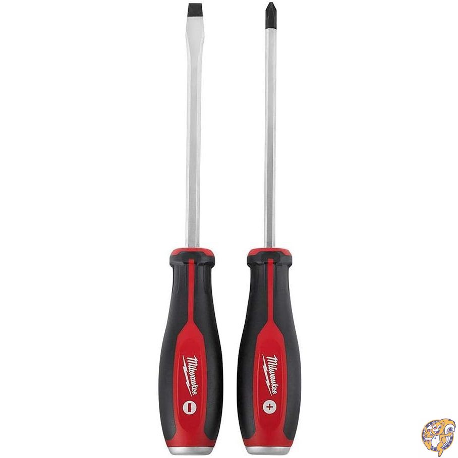 Milwaukee Elec Tool 48-22-2702 2 Piece Demolition Slotted and Phillips Head Screwdriver Set W/Steel Endcaps