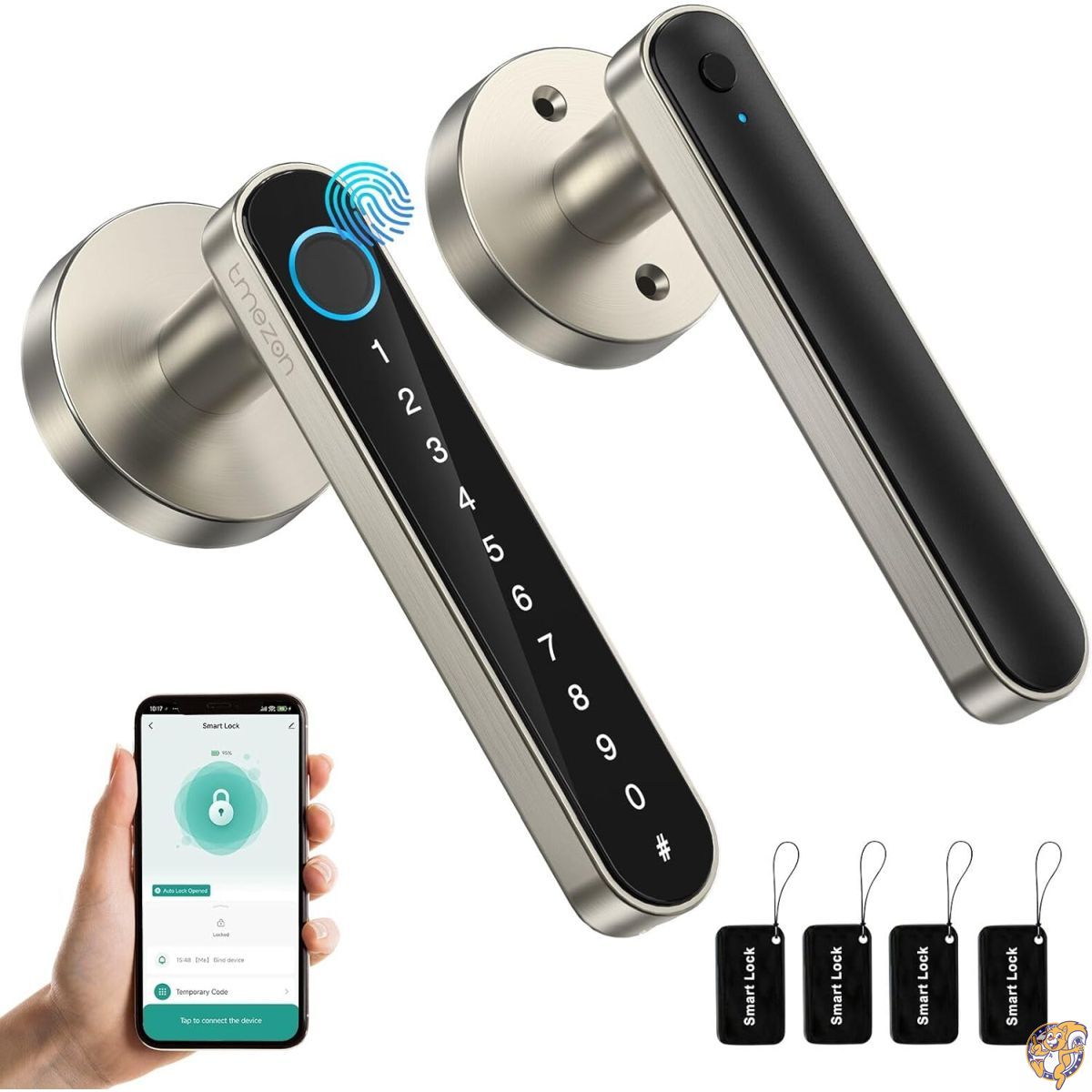 【クーポン配信中】TMEZON スマートドアロック、フロントドア用指紋スマートロック、キーレスエントリードアロック、ハンドル付きキーパッドドアロック IP66耐候電子ドアロック ホームセキュリティ｜アメリカグッドバイブス