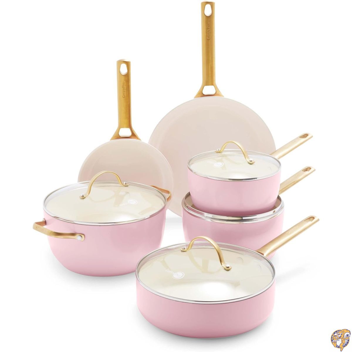 【百貨店大売り出し!引き換え証送達中】GreenPan パボダセラミックノンスティック（CC002445-001） 膳立て物の具鍋とパンズセット、10個 赤らめるさくら色